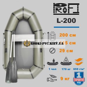 Надувная лодка ПВХ PROFI L-200 одноместная — легкая (9 кг), грузоподъемность 170 кг
